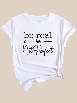 Women's Letter and Heart Print Short Sleeve Round Neck Fashion Sports T-shirt - Casual Activewear Tops