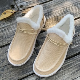 Women's Plush Lined Flat Loafers, Winter Warm Round Toe Slip On Flat Shoes, Casual Low Top Soft Sole Shoes