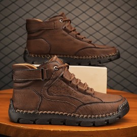 Trendy Men's Stitched Sneakers - Breathable, Anti-Slip, All-Season Outdoor Walking Shoes with Ankle Support