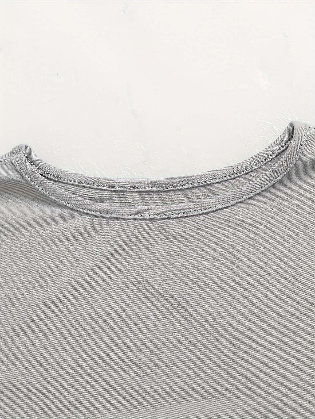 solid color casual t shirt crew neck long sleeves slight stretch sports tee womens tops details 5